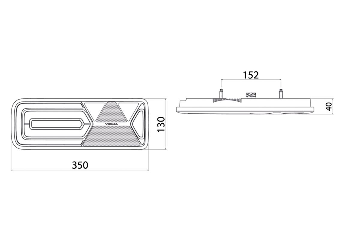 Feu arrière LED Droit 12V, Conn additionnels, triangle